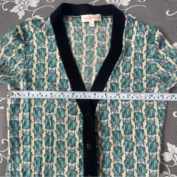 Tory Burch Beetle Scarab Bugs Merino Wool Cardigan Sz Small - Picture 6 of 13